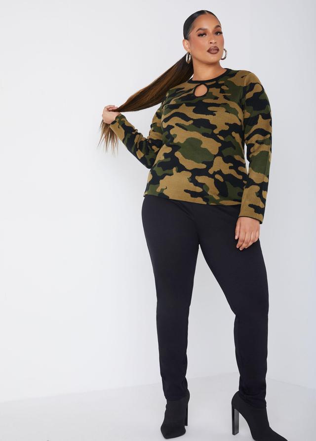 Camo Keyhole Sweater Product Image