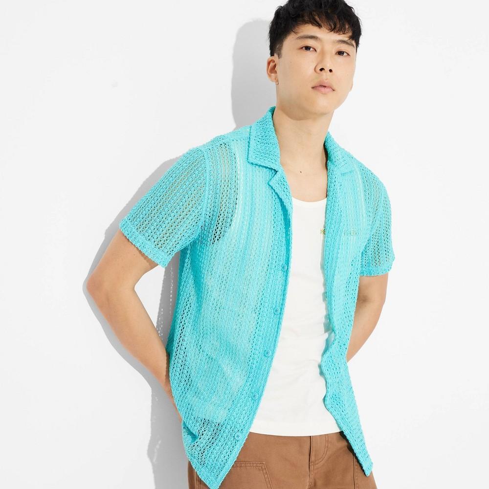 Mens Short Sleeve Camp Collared Button-Down Shirt - Original Use Aqua XXL Product Image