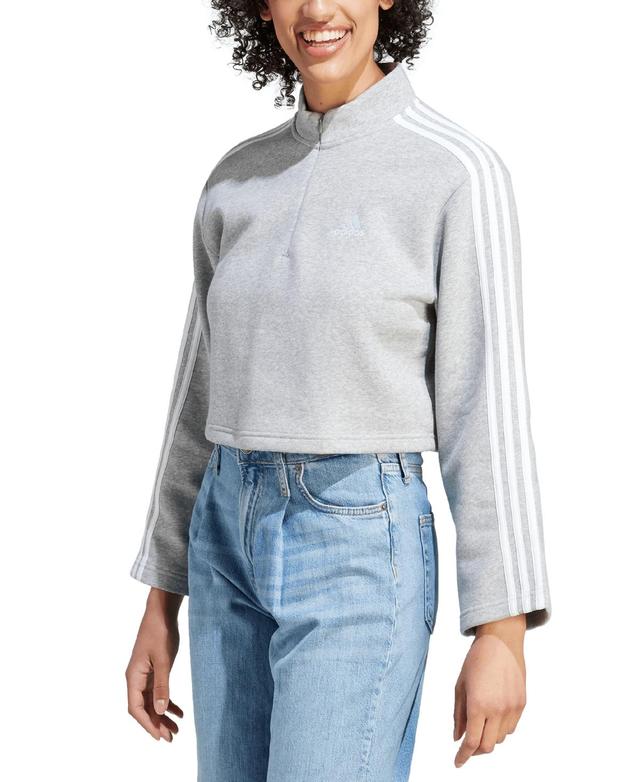 Women's Fleece Quarter-Zip 3-Striped Cropped Sweatshirt Product Image