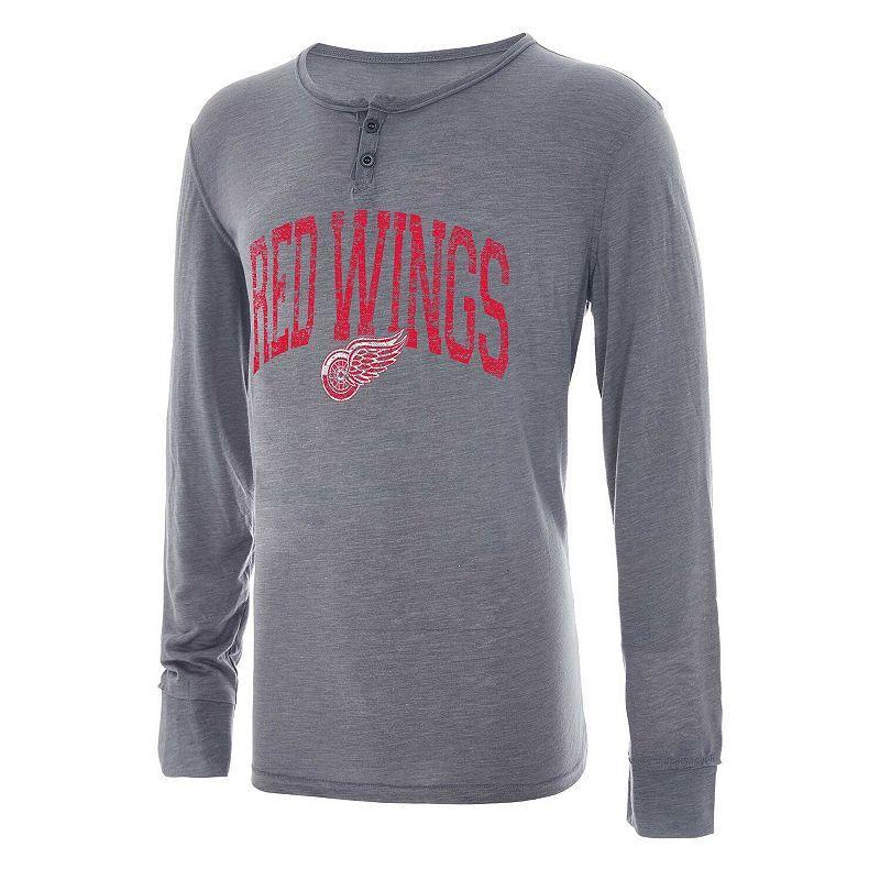 Mens Concepts Sport Gray Distressed Detroit Red Wings Takeaway Henley Long Sleeve T-shirt Product Image