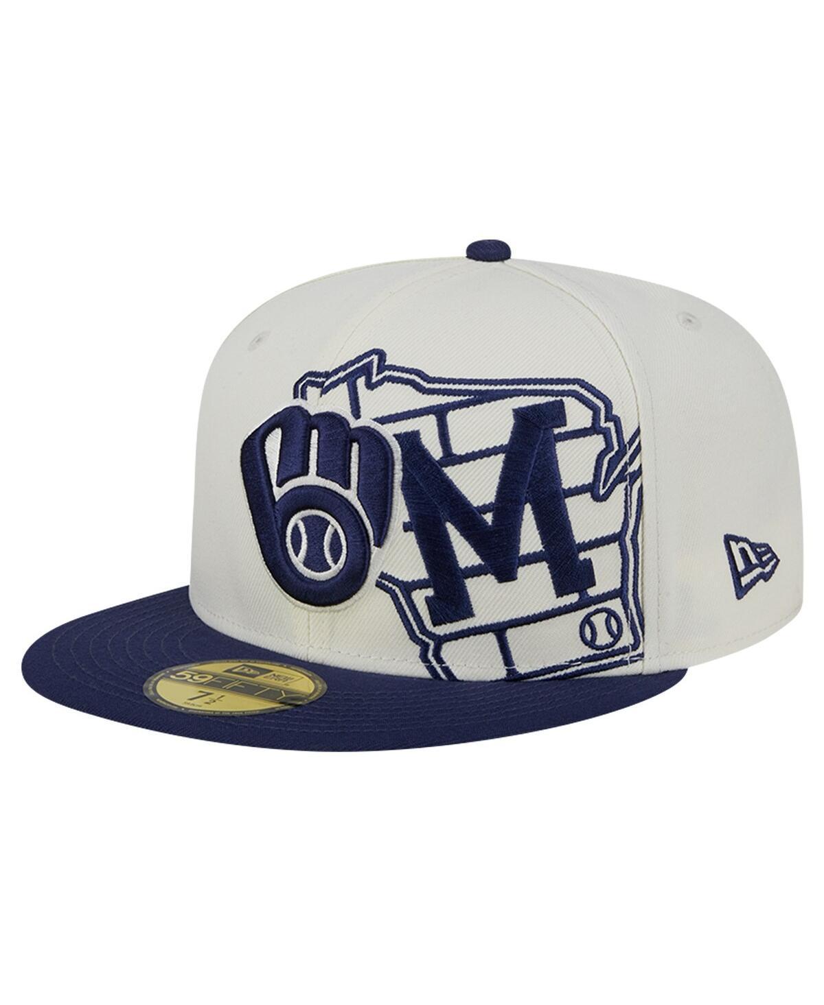 New Era Mens Cream Milwaukee Brewers Lonestar 59FIFTY Fitted Hat - Cream, Navy Product Image