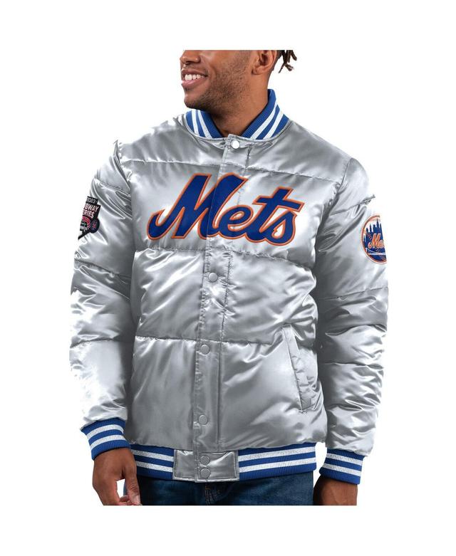 Mens Starter Silver New York Mets Bronx Satin Full-Snap Varsity Bomber Jacket Product Image