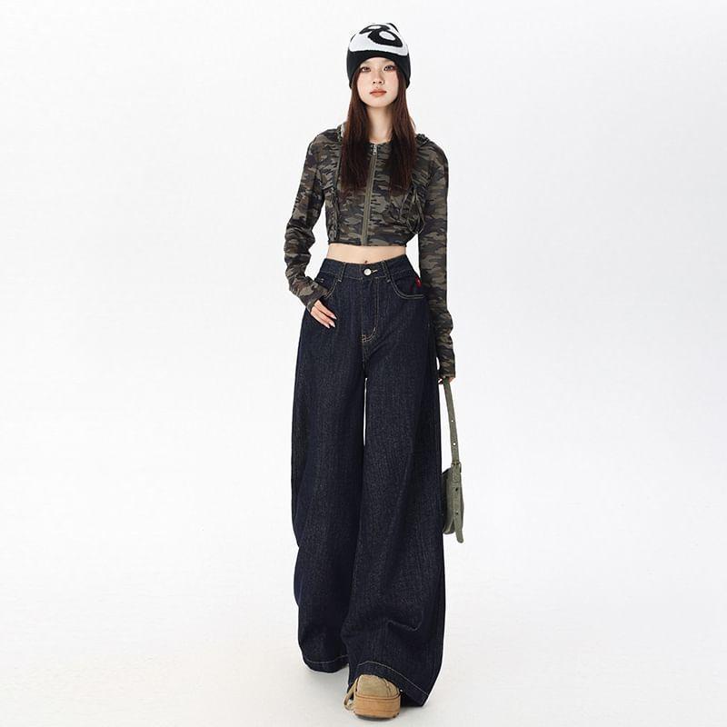 Mid Rise Washed Wide Leg Jeans (Various Designs) Product Image