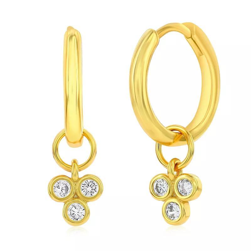 Argento Bella Gold Tone Sterling Silver Cubic Zirconia Trio Cluster Drop Hoop Earrings, Womens Product Image