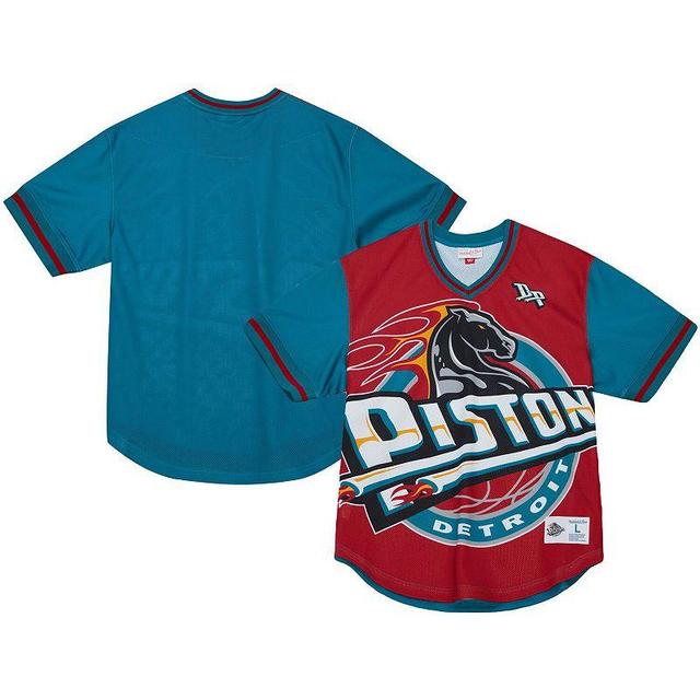 Mens Mitchell & Ness Red Detroit Pistons Jumbotron 3.0 Mesh V-Neck T-Shirt Product Image