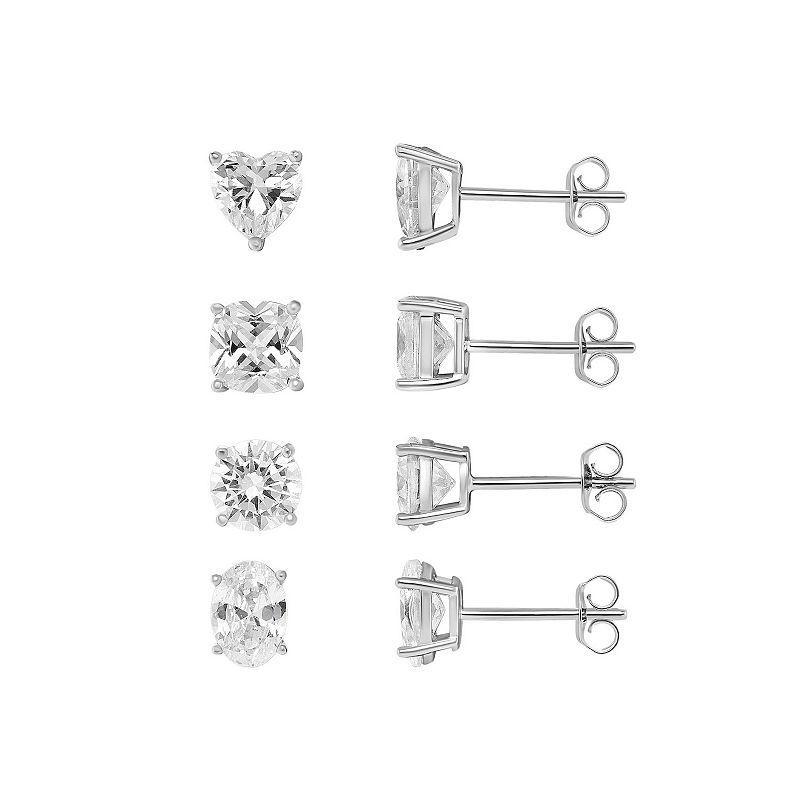 PRIMROSE Sterling Silver Cubic Zirconia Stud Earring Set, Womens, Sterling Clear Product Image