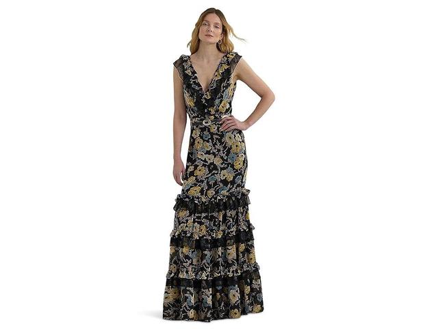 LAUREN Ralph Lauren Floral Ruffle-Trim Georgette Gown Multi) Women's Dress Product Image