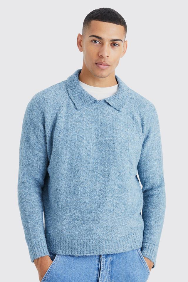 Oversized Funnel Neck Herringbone Knit Sweater | boohooMAN USA Product Image