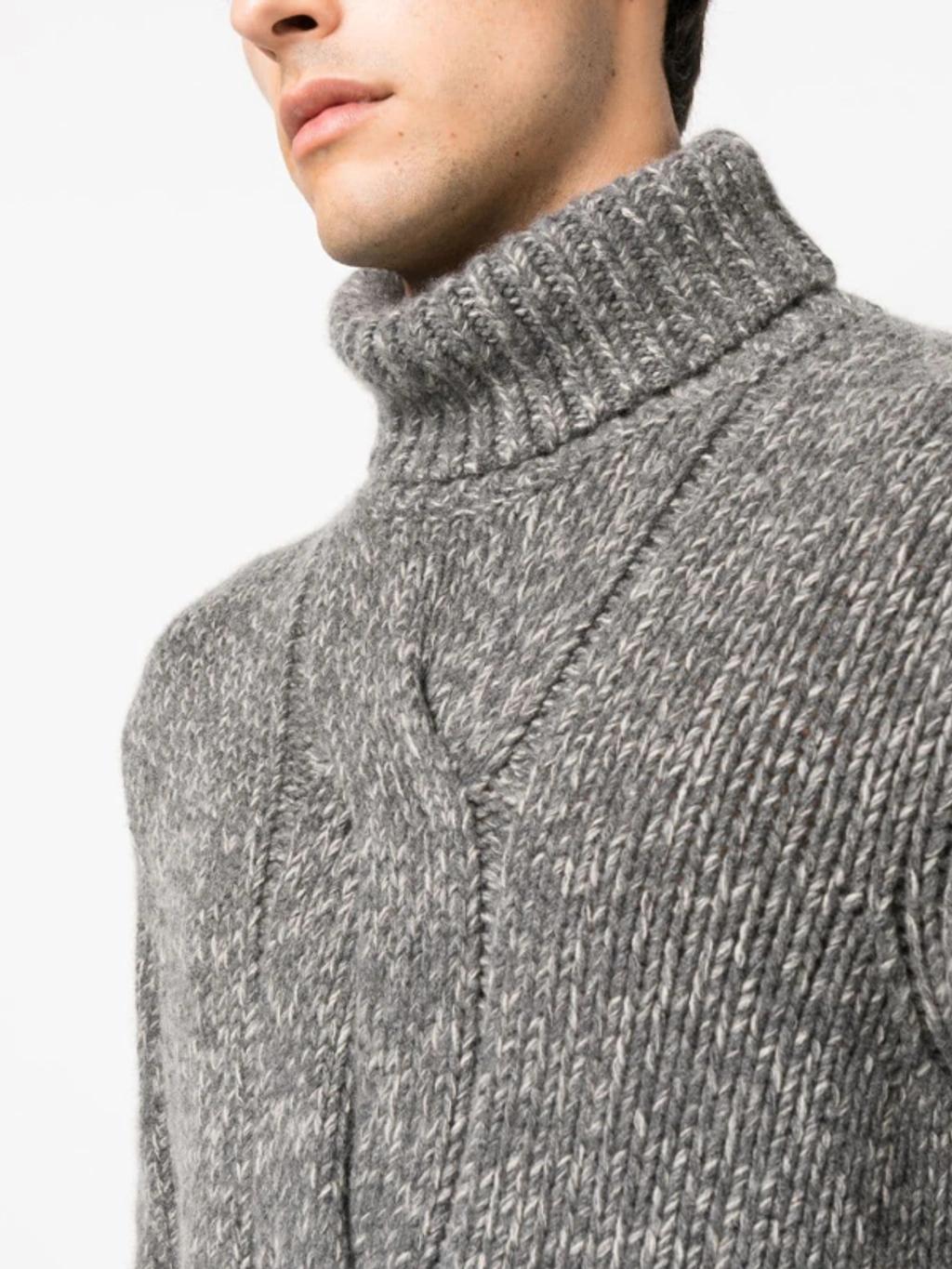 Braided Turtle Neck Sweater In Grey Product Image