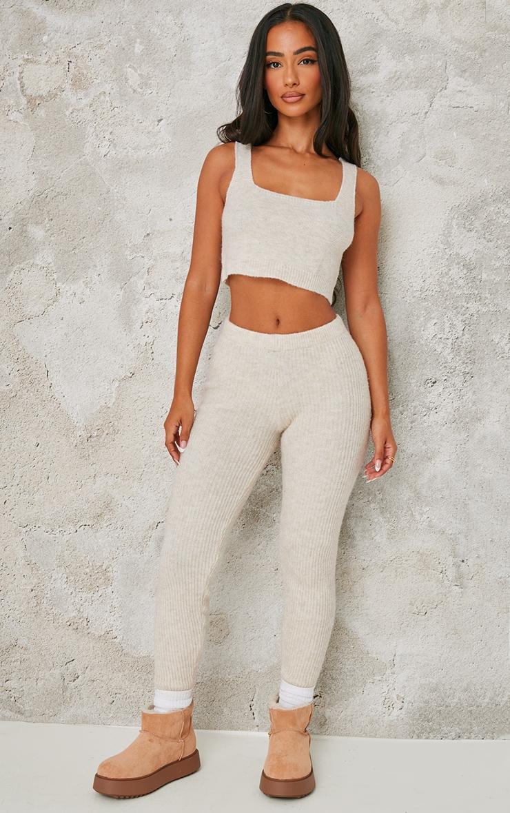 Petite Oatmeal Rib Knit Crop Top Product Image