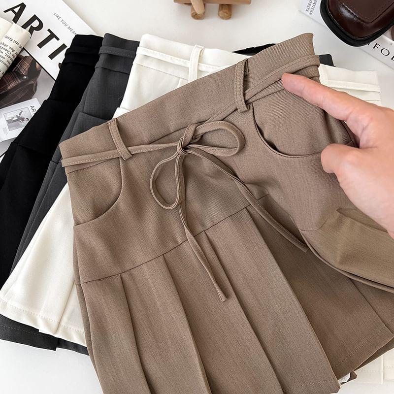 High Rise Plain Pleated Mini A-Line Skirt Product Image