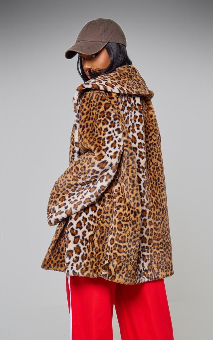 Brown Leopard Faux Fur Midi Coat Product Image