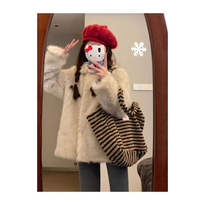 Striped Faux Shearling Tote Bag Product Image