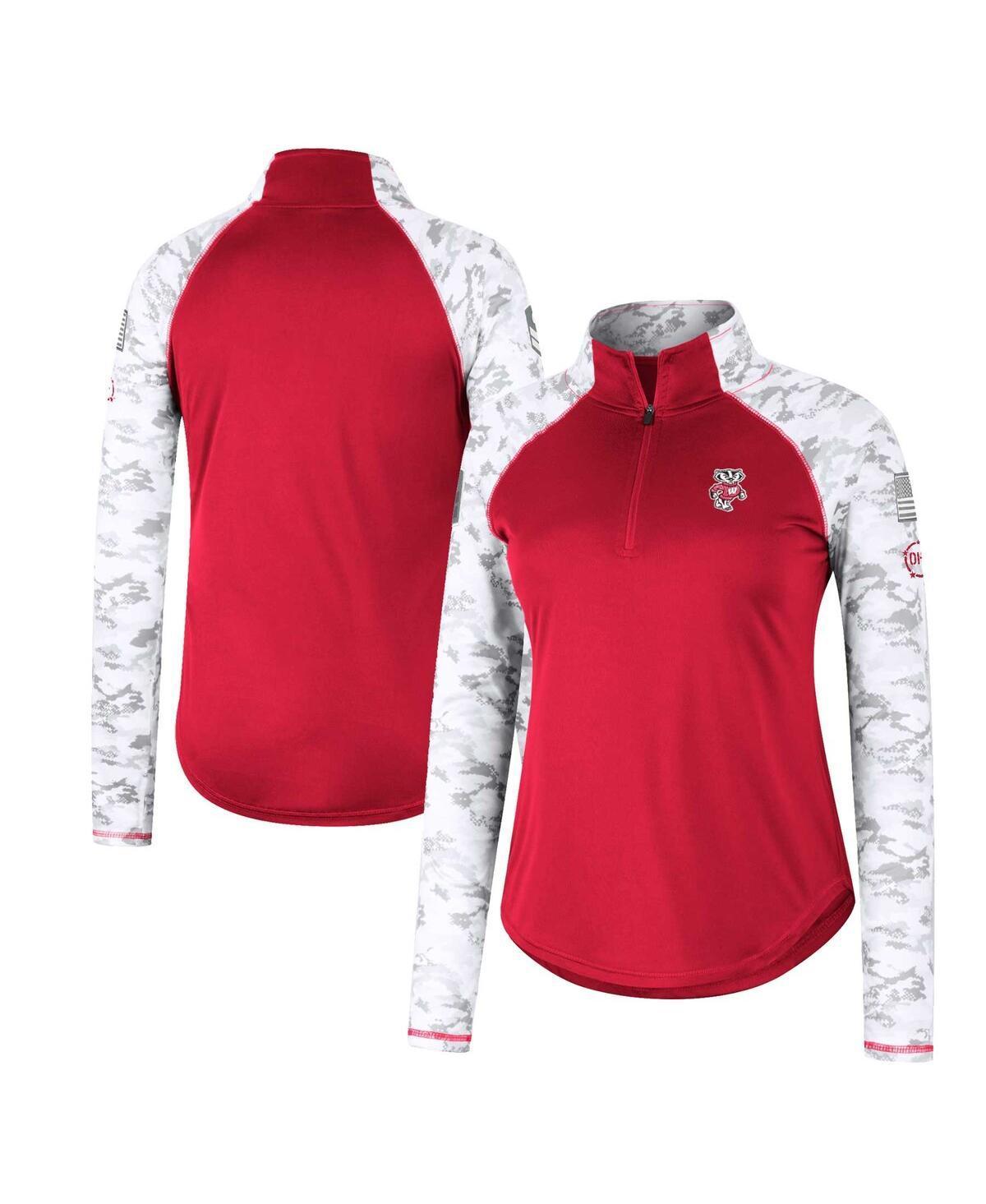 Womens Colosseum Red Wisconsin Badgers Oht Military-Inspired Appreciation Flash Arctic Camo Raglan Quarter-Zip Jacket Product Image