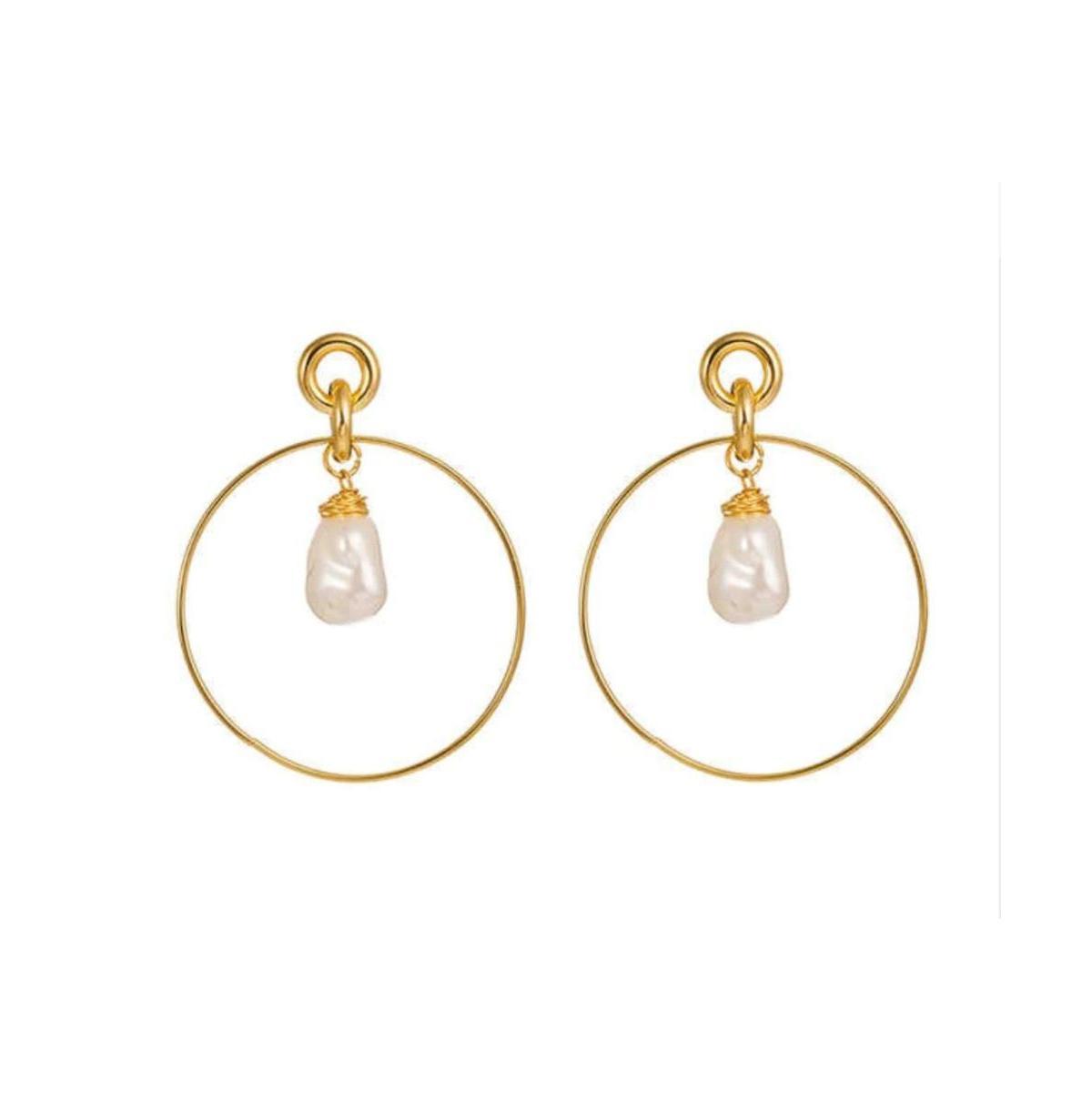 Drop Hoop Earrings for Women with Simulated Pearl Drop Product Image