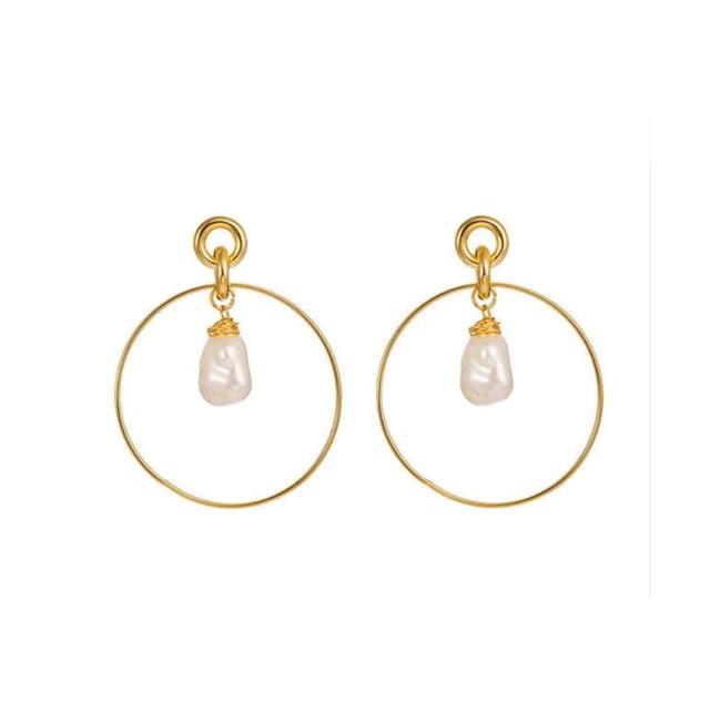 Drop Hoop Earrings for Women with Simulated Pearl Drop Product Image