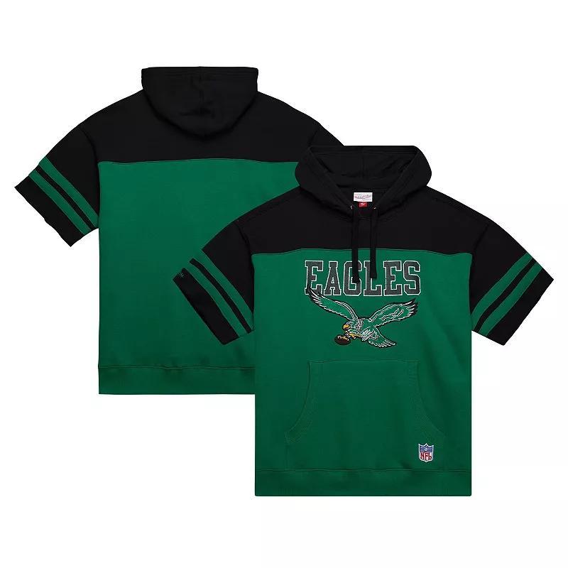 Mens Mitchell & Ness Kelly Philadelphia Eagles Off Field Vintage Logo Short Sleeve Pullover Hoodie Product Image