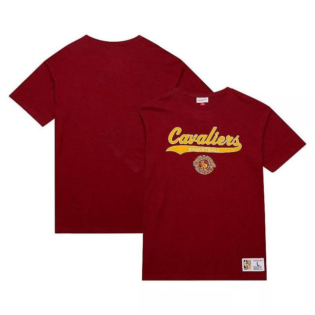 Mens Mitchell & Ness Wine Cleveland Cavaliers Hardwood Classics Felt Applique Slub T-Shirt Product Image