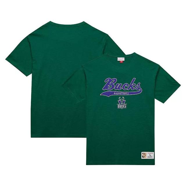 Mens Mitchell & Ness Milwaukee Bucks Hardwood Classics Felt Applique Slub T-Shirt Product Image