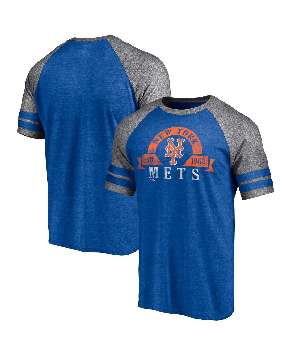 Mens Fanatics Heather Royal New York Mets Utility Two-Stripe Raglan Tri-Blend T-shirt Product Image