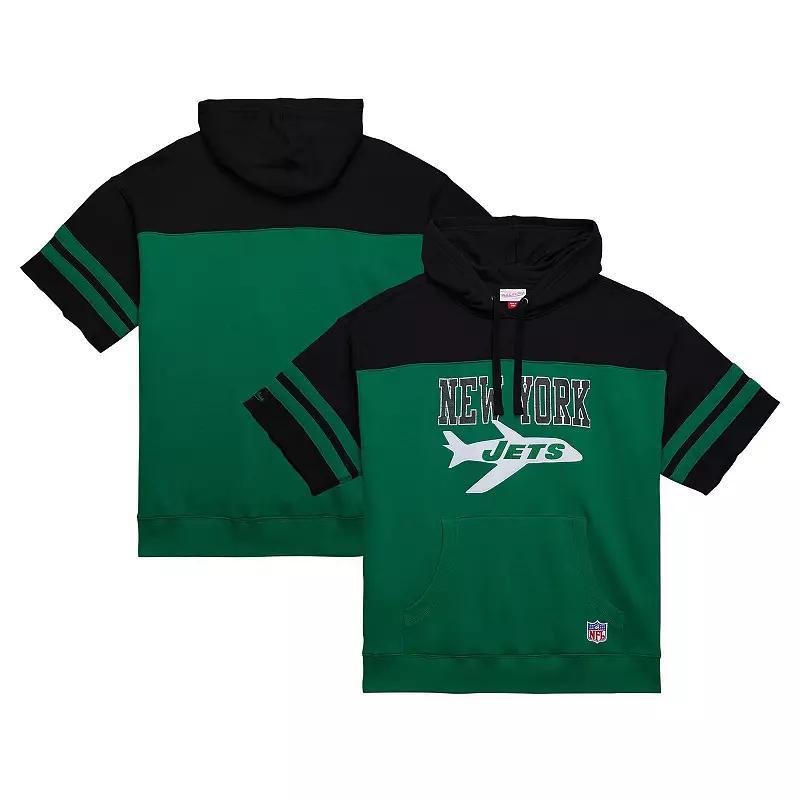 Mens Mitchell & Ness Kelly New York Jets Off Field Vintage Logo Short Sleeve Pullover Hoodie Product Image