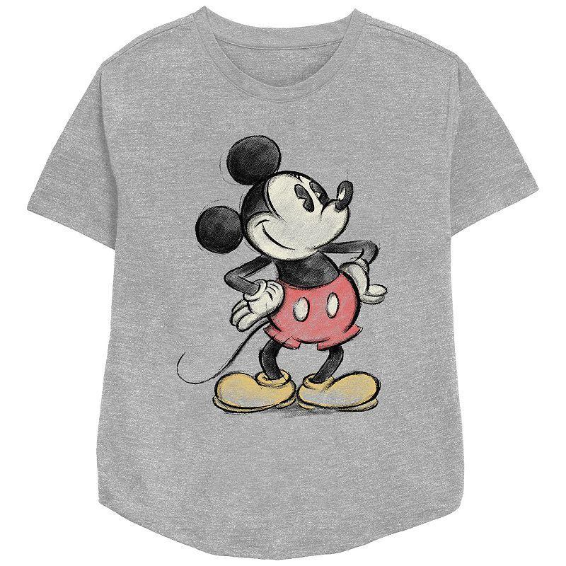 Disneys Mickey Mouse Color Sketch Womens Relaxed Fit Graphic Tee Athletic Grey Product Image