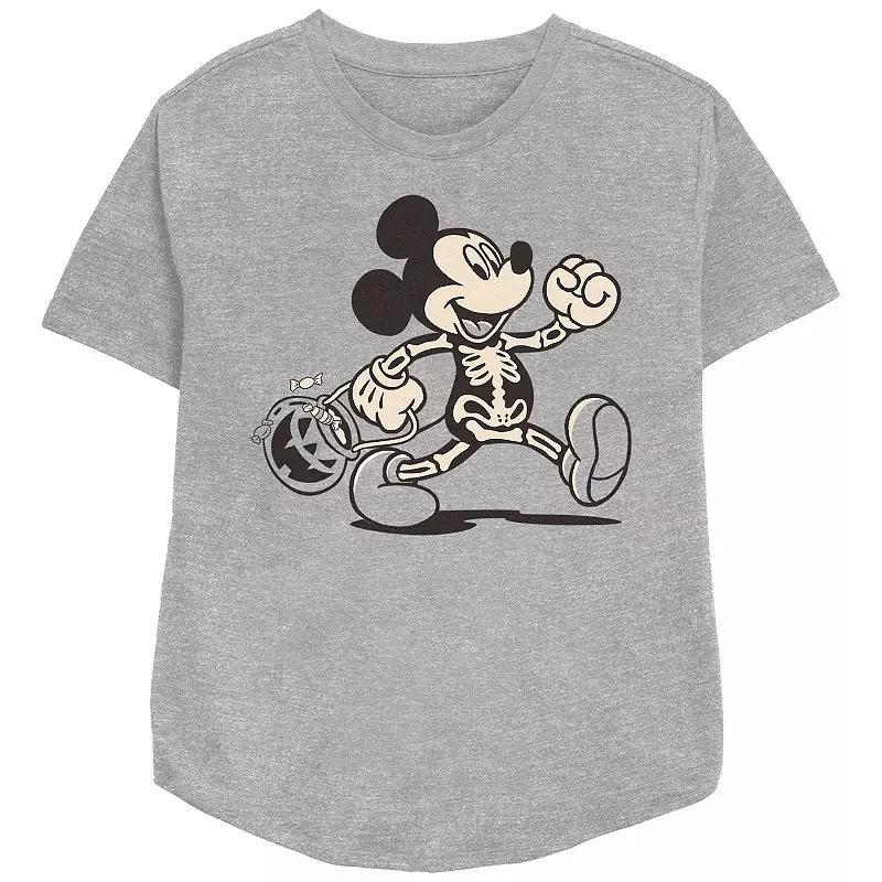 Disneys Mickey Mouse Funny Bones Trick Or Treater Womens Relaxed Fit Graphic Tee Athletic Grey Product Image