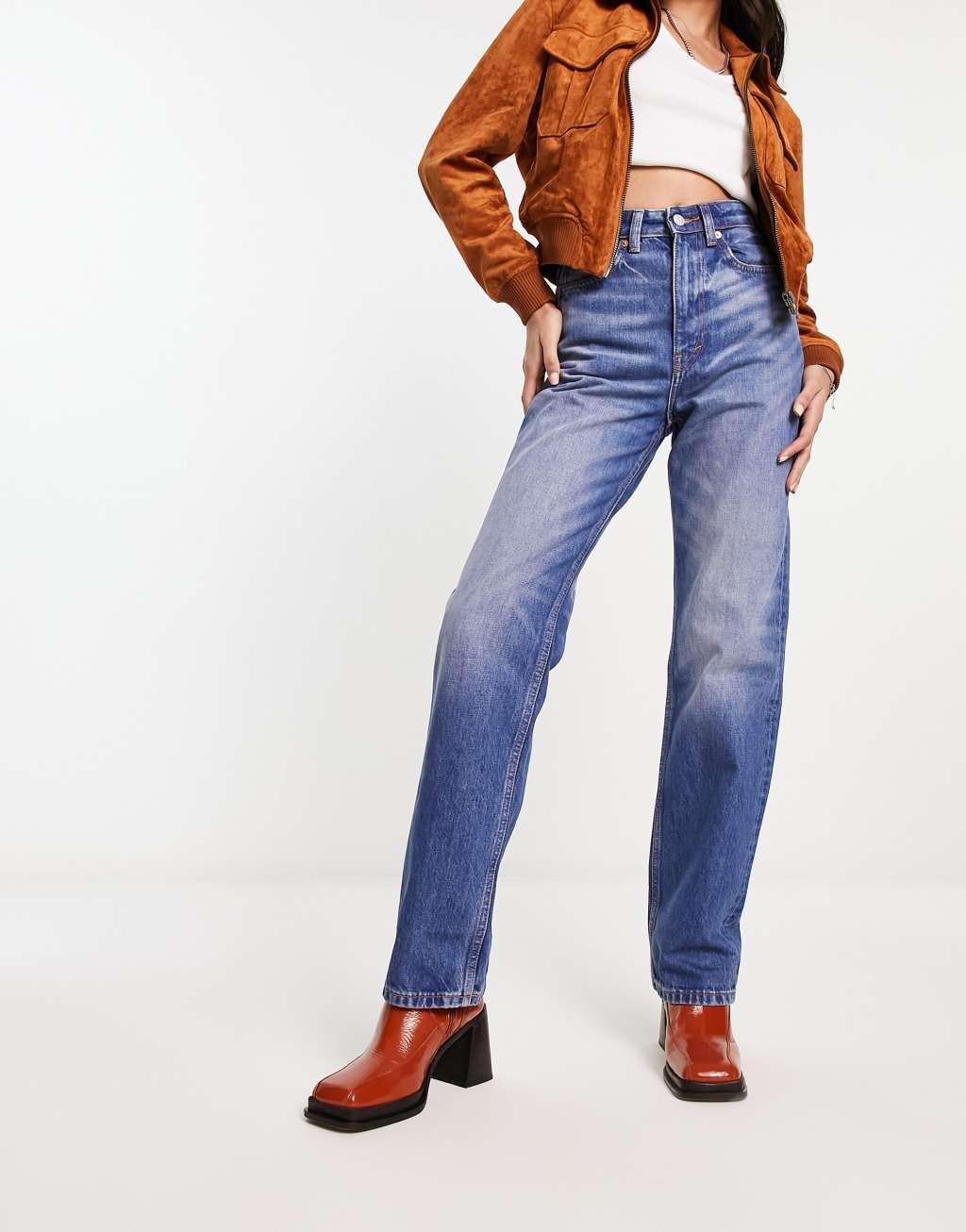 Weekday Rowe extra high waist straight leg jeans in wave blue Product Image