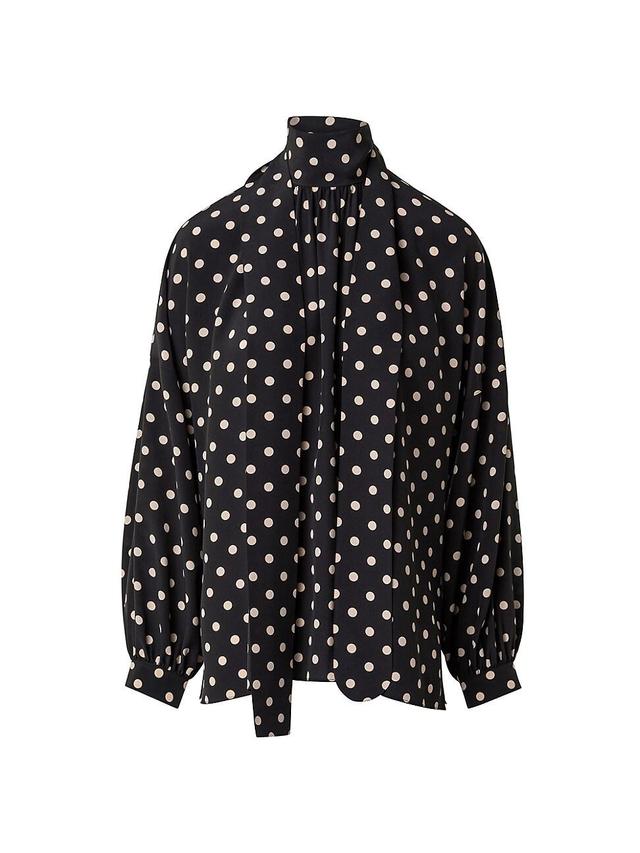 Womens Polka-Dot Silk Tie-Neck Blouse Product Image