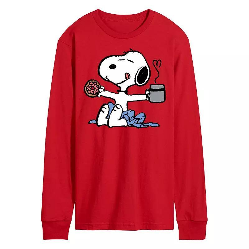 Mens Peanuts Snoopy Donut Coffee Long Sleeve Product Image