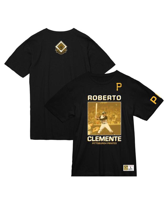 Mitchell & Ness Mens Roberto Clemente Black Pittsburgh Pirates Cooperstown Collection Heavyweight Premium Player Vintage-like Logo T-Shirt Product Image