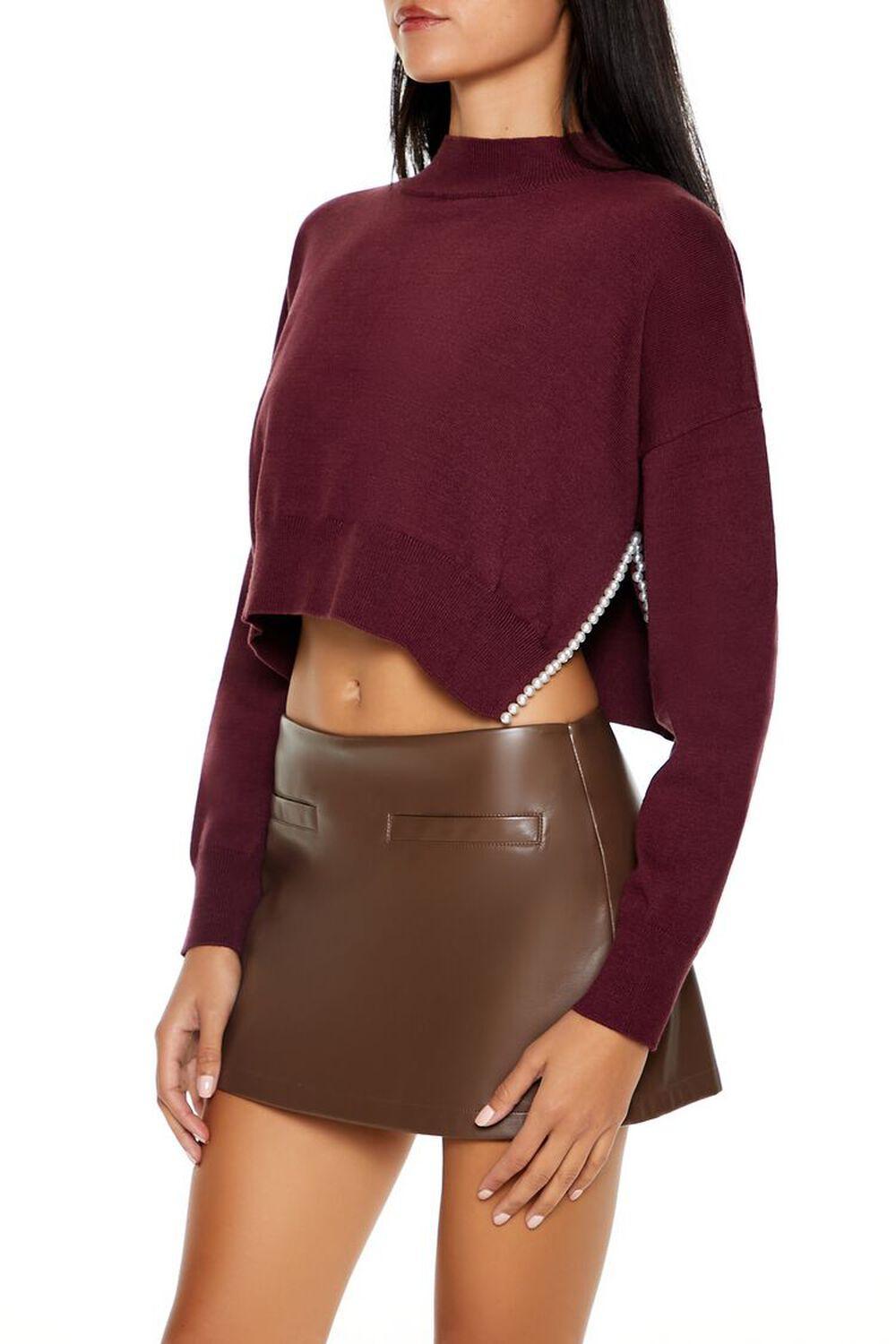 Faux Pearl-Trim Cropped Sweater | Forever 21 Product Image