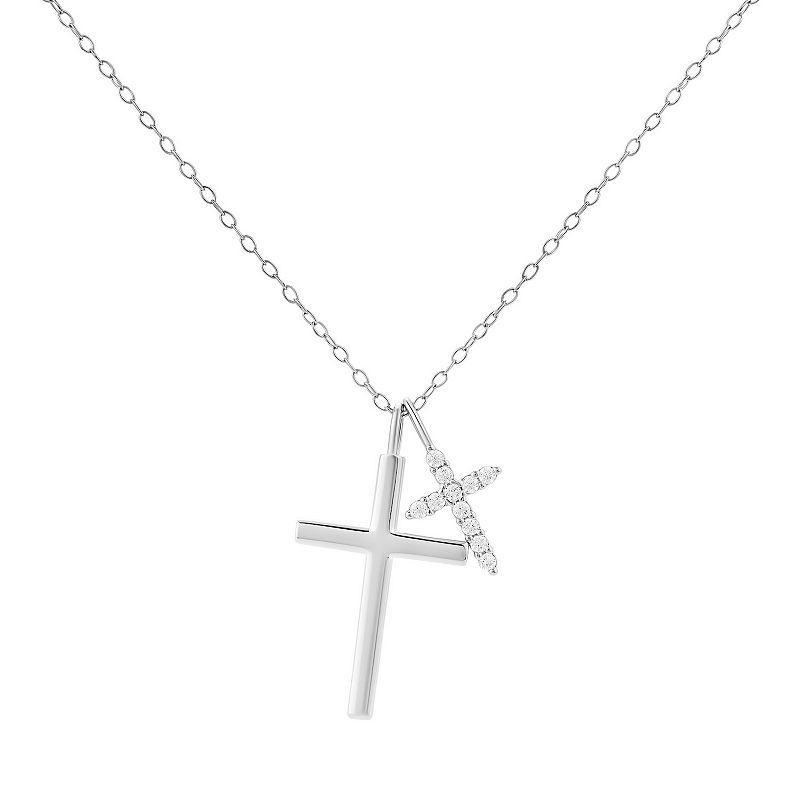 PRIMROSE Sterling Silver Cubic Zirconia Cross Pendant Necklace, Womens Grey Product Image