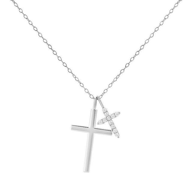 PRIMROSE Sterling Silver Cubic Zirconia Cross Pendant Necklace, Womens Product Image