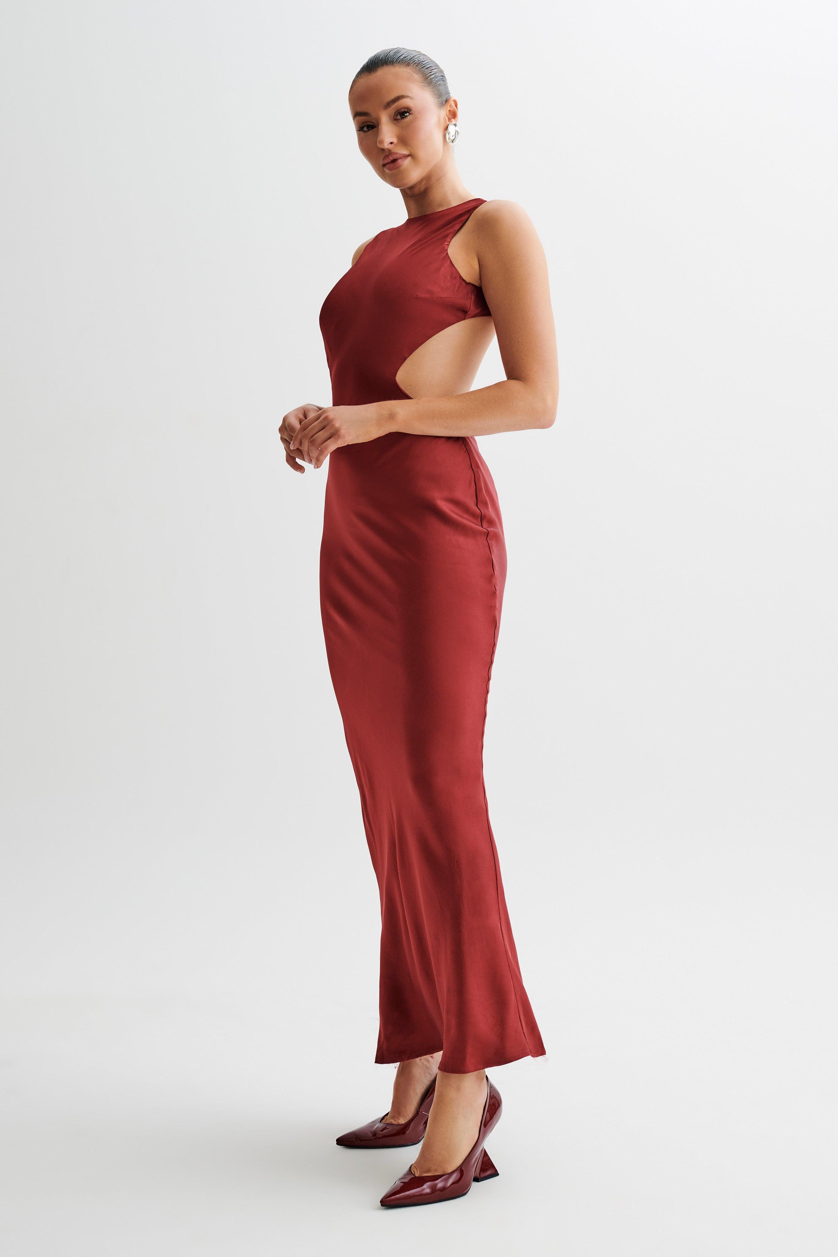 Electra Satin Cut Out Maxi Dress - Berry Product Image