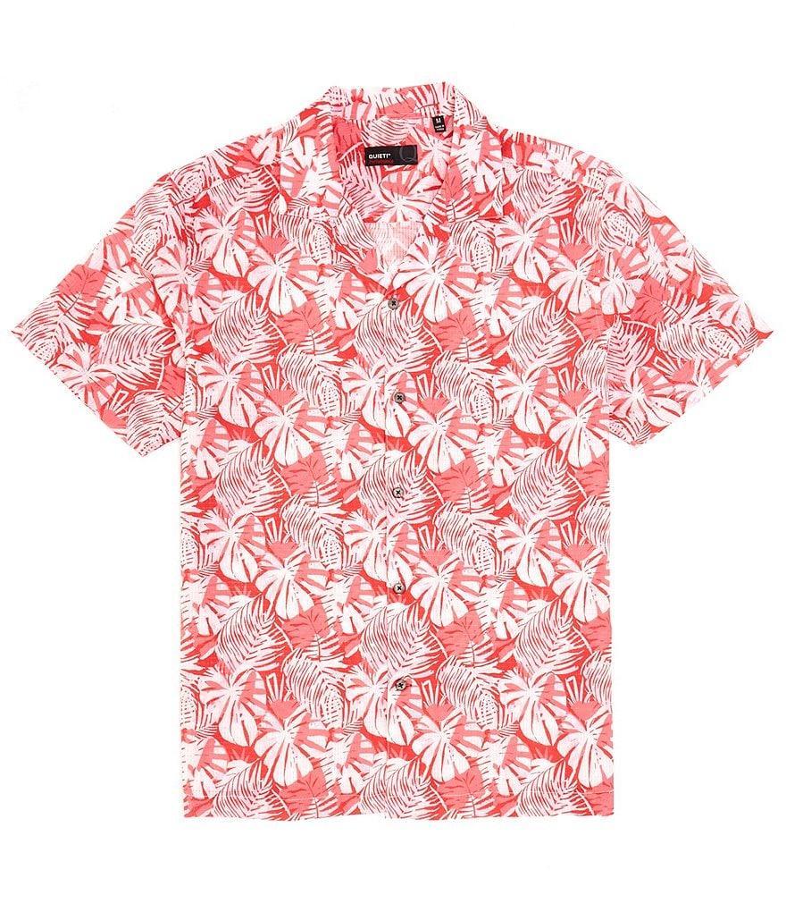 Quieti Performance Stretch Leaf Print Short Sleeve Woven Camp Shirt Product Image