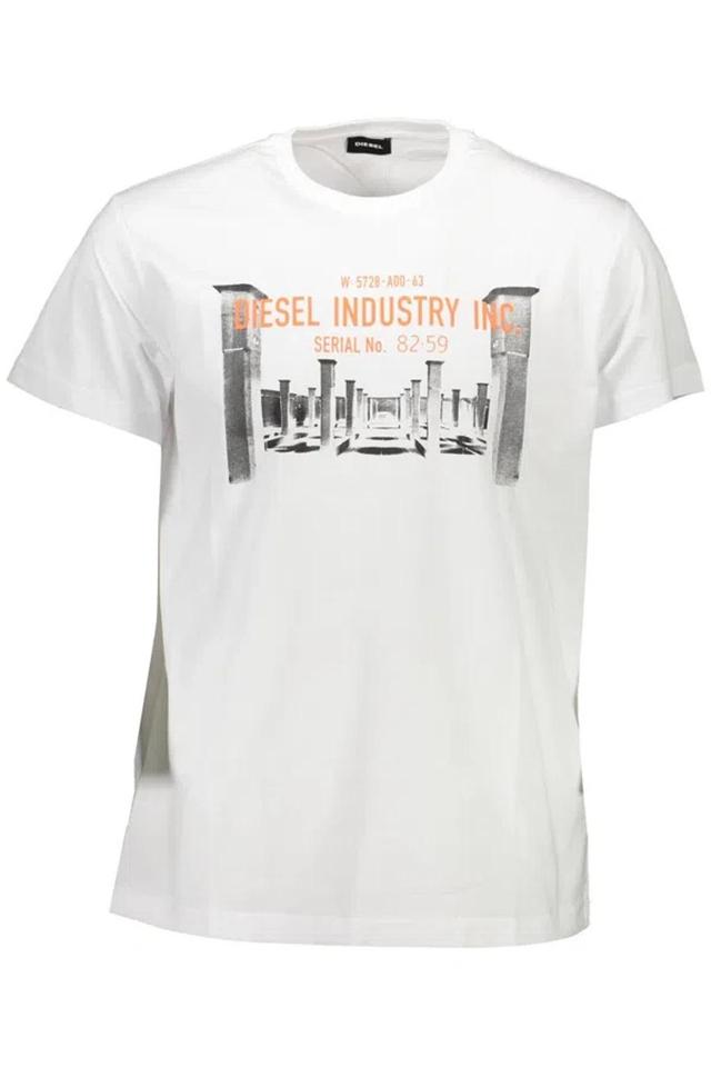 Crisp White Crew Neck Tee With Iconic Print Product Image