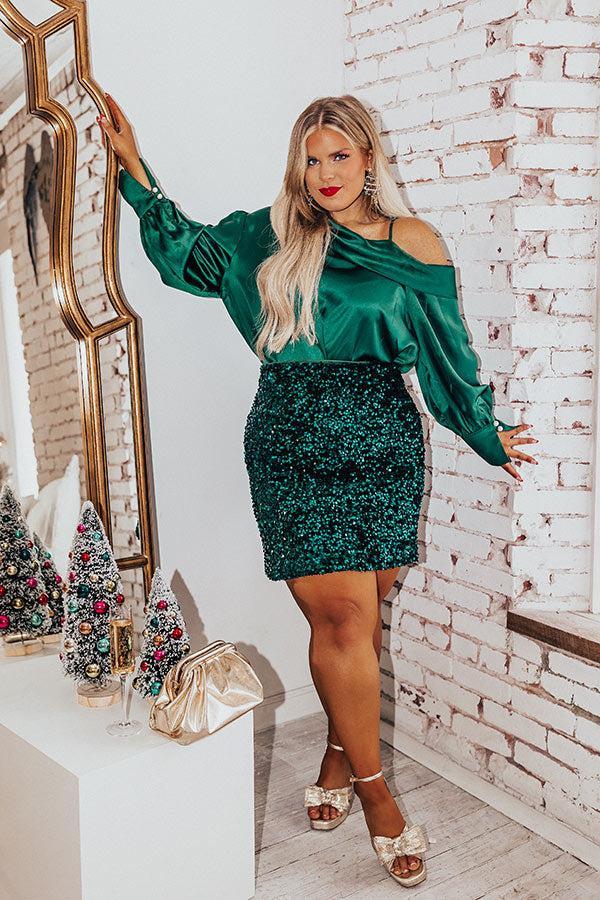 Date Night Ready Satin Top In Hunter Green Curves product image