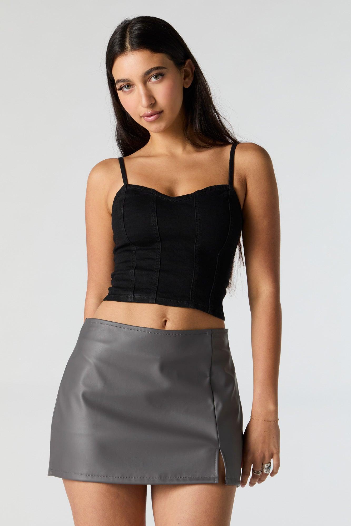 Faux-Leather Slit Mini Skort Female Product Image