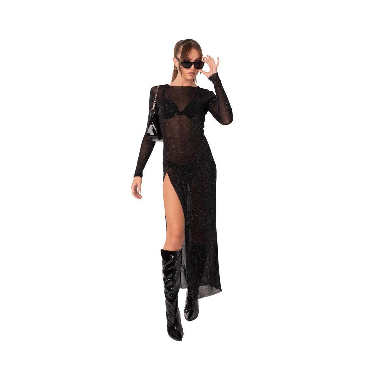 Womens Shiny Mesh Maxi Slit Dress Product Image