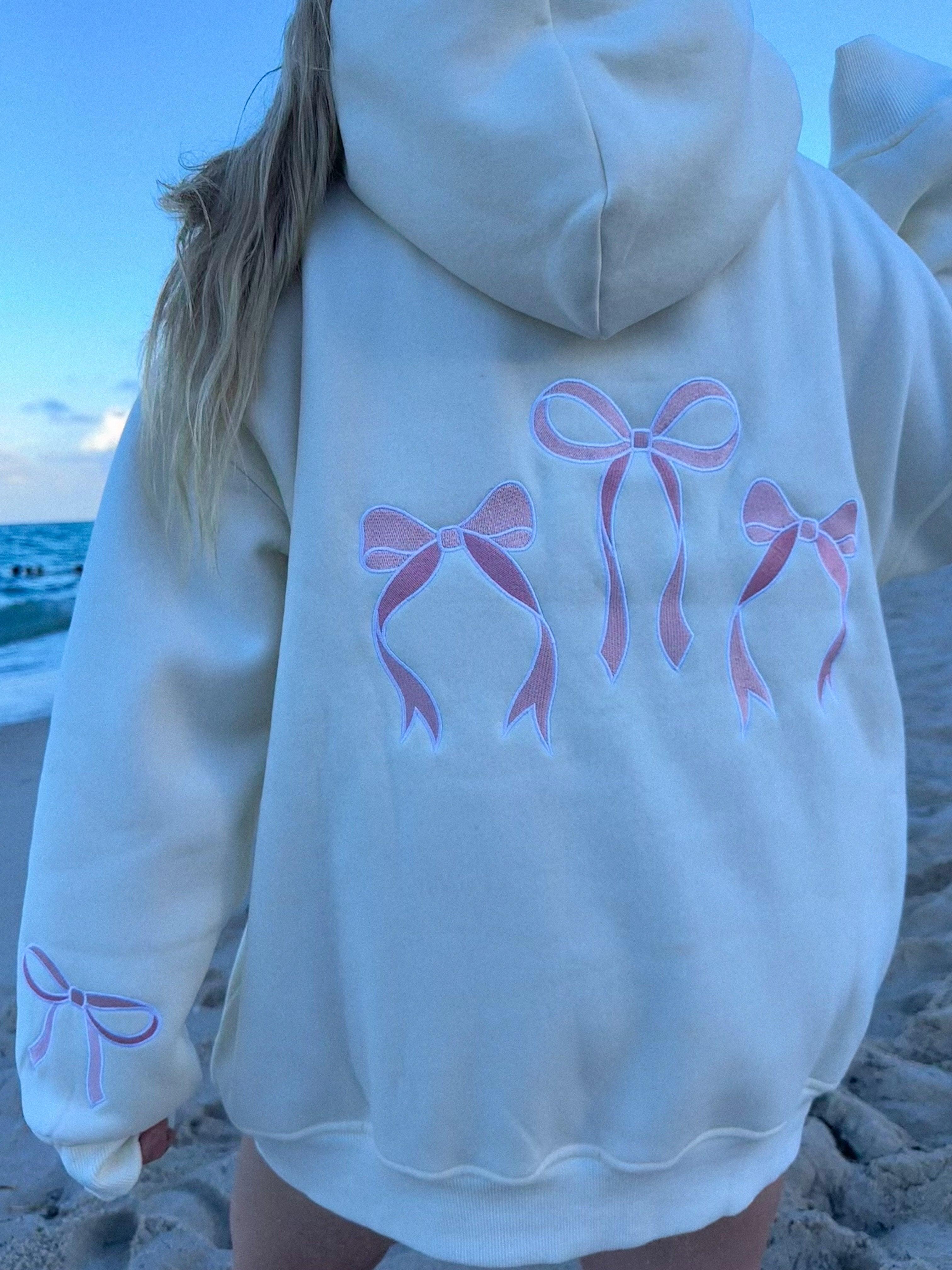 Pink Embroider Bow Hoodie Product Image