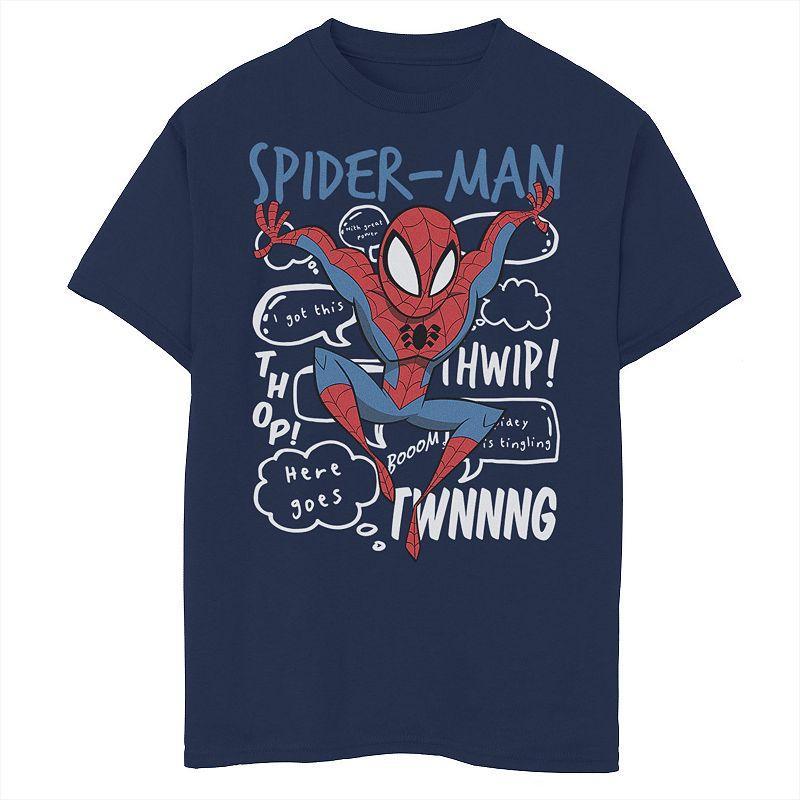 Boys 8-20 Marvel Spider-Man Action Pose Comic Sound Effects Graphic Tee, Boys Blue Product Image