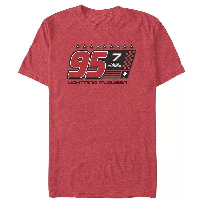 Disney / Pixars Cars Lightning McQueen 7 Time Champ Mens Graphic Tee Red Grey Product Image