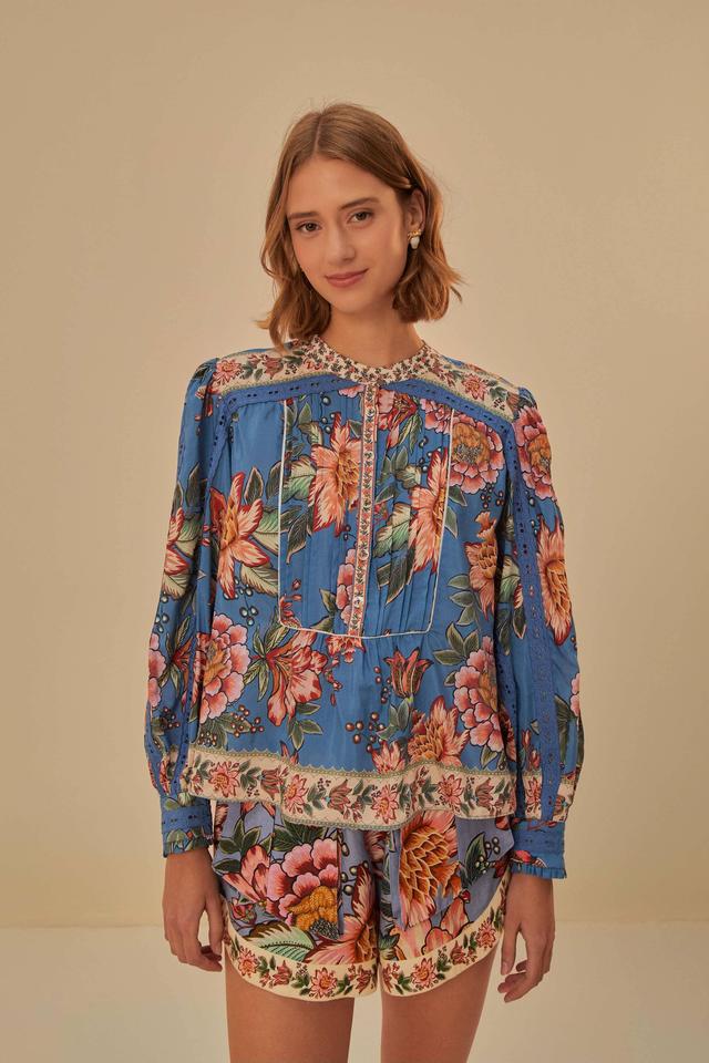 FARM Rio Wonderful Bouquet Floral Long Sleeve Button Front Top Product Image