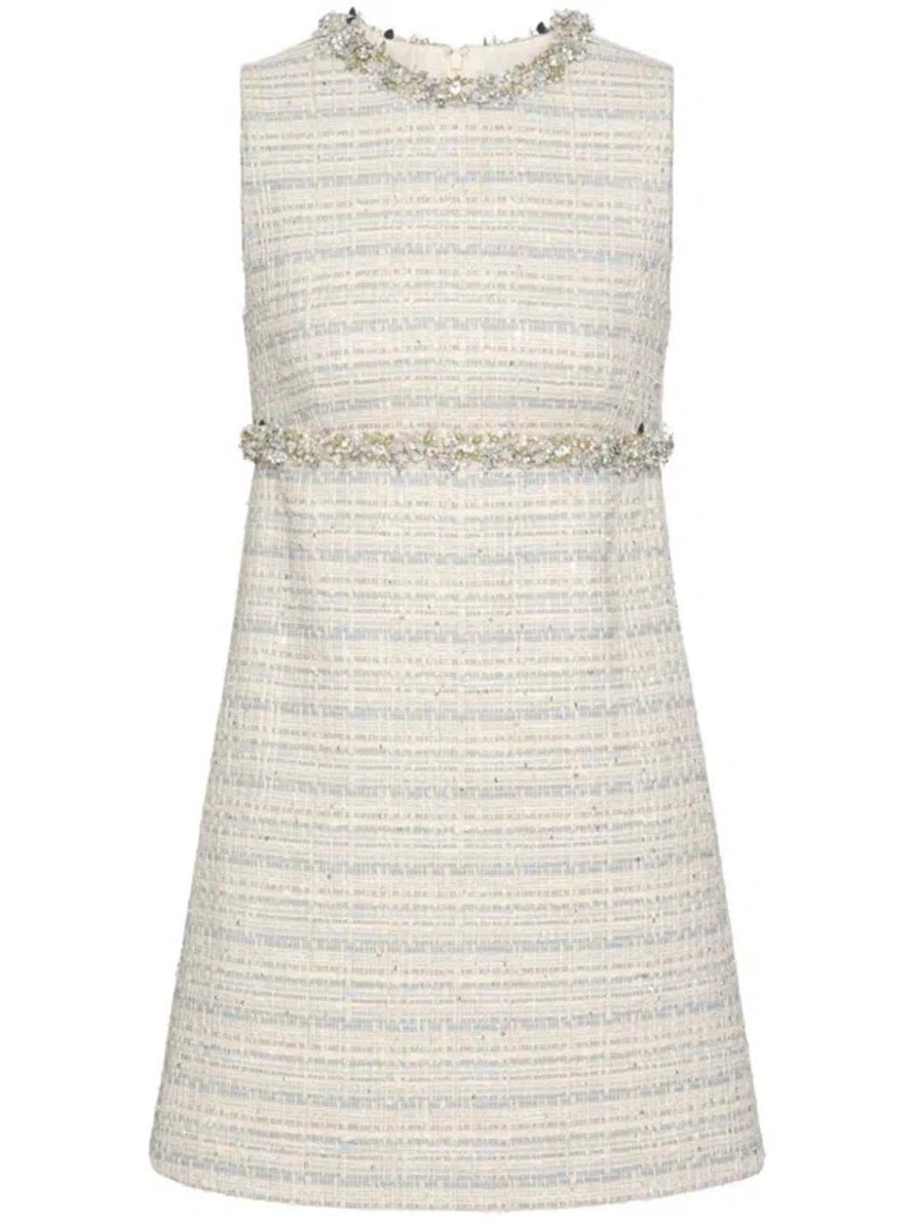 VALENTINO White Embroidered Tweed Mini Dress Product Image