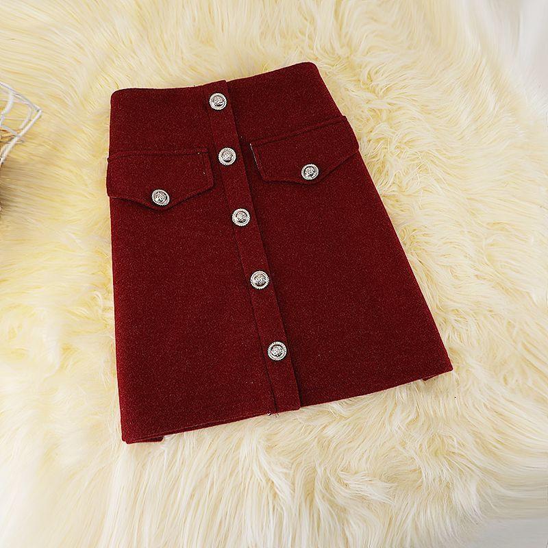 High Rise Plain Button-Up Mini A-Line Skirt Product Image