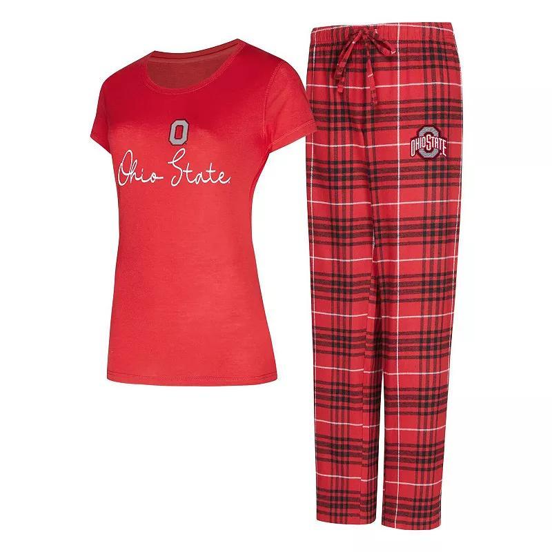 Womens Concepts Sport Scarlet Ohio State Buckeyes Vector T-Shirt & Flannel Pants Sleep Set Product Image