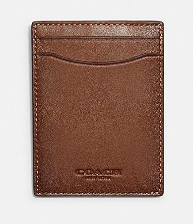 Coach Mens Sport Calf Leather Money Clip Card Case - Dark Saddle Product Image