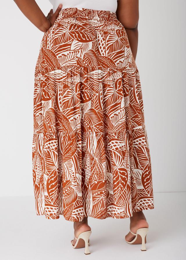 Plus Size Tiered Tropical Print Maxi Skirt, - Ashley Stewart Product Image