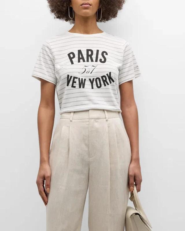 Cinq A Sept Melange Striped Cotton Paris Tee In Ivory Heather Grey Product Image